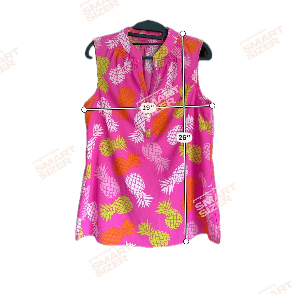 Macbeth Collection Pink Pineapple Sleeveless Blouse Smocked Top Womens Medium - Picture 3 of 7